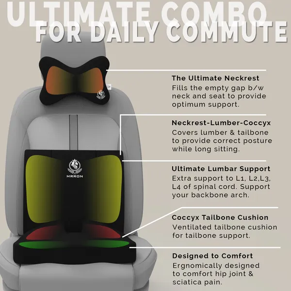 MRRON_Memory_Foam_Car_Seat_Cushion_Set_�_Lumbar_Back_Support,_Coccyx_Seat_Pad_&_Neck_Pillow_�_Ergonomic_Pain_Relief_for_Back,_Tailbone,_Sciatica_�_Ideal_for_Driving,_Office_&_Travel.