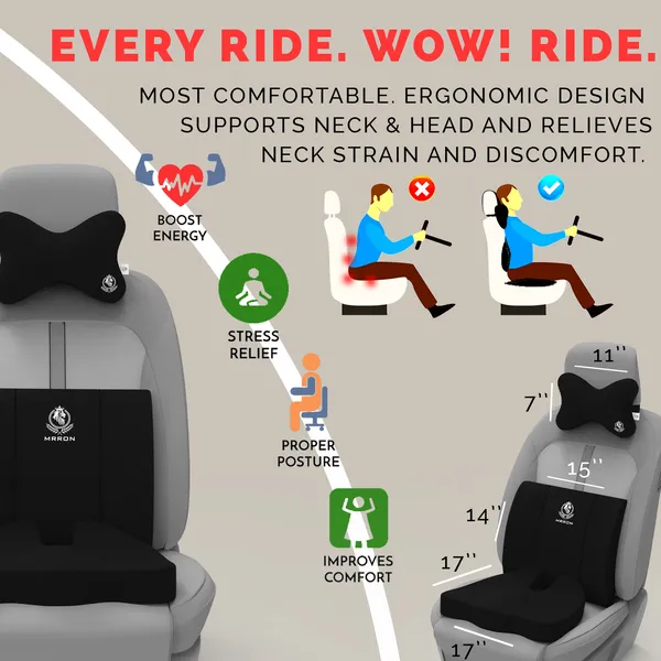 MRRON_Memory_Foam_Car_Seat_Cushion_Set_�_Lumbar_Back_Support,_Coccyx_Seat_Pad_&_Neck_Pillow_�_Ergonomic_Pain_Relief_for_Back,_Tailbone,_Sciatica_�_Ideal_for_Driving,_Office_&_Travel.