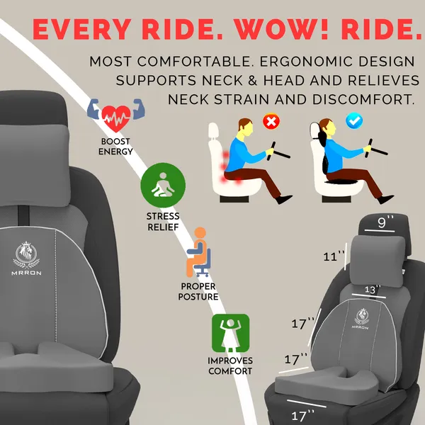 MRRON_Memory_Foam_Car_Seat_Cushion_Set_�_Lumbar_Back_Support,_Coccyx_Seat_Pad_&_Neck_Pillow_�_Ergonomic_Pain_Relief_for_Back,_Tailbone,_Sciatica_�_Ideal_for_Driving,_Office_&_Travel.