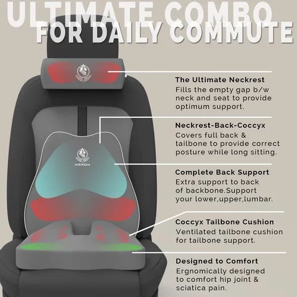 MRRON_Memory_Foam_Car_Seat_Cushion_Set_�_Lumbar_Back_Support,_Coccyx_Seat_Pad_&_Neck_Pillow_�_Ergonomic_Pain_Relief_for_Back,_Tailbone,_Sciatica_�_Ideal_for_Driving,_Office_&_Travel.