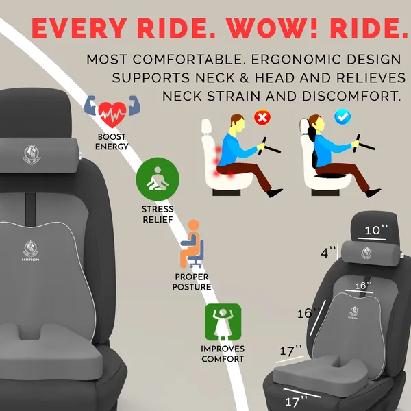 MRRON_Memory_Foam_Car_Seat_Cushion_Set_�_Lumbar_Back_Support,_Coccyx_Seat_Pad_&_Neck_Pillow_�_Ergonomic_Pain_Relief_for_Back,_Tailbone,_Sciatica_�_Ideal_for_Driving,_Office_&_Travel.