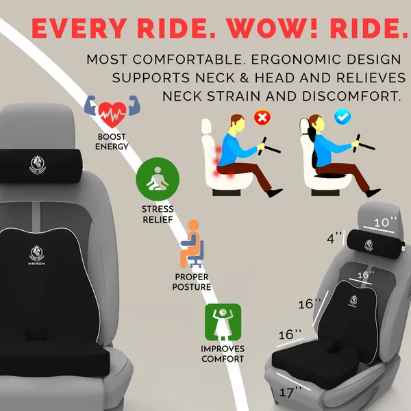 MRRON_Memory_Foam_Car_Seat_Cushion_Set_�_Lumbar_Back_Support,_Coccyx_Seat_Pad_&_Neck_Pillow_�_Ergonomic_Pain_Relief_for_Back,_Tailbone,_Sciatica_�_Ideal_for_Driving,_Office_&_Travel.
