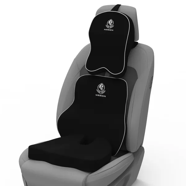 MRRON_Memory_Foam_Car_Seat_Cushion_Set_�_Lumbar_Back_Support,_Coccyx_Seat_Pad_&_Neck_Pillow_�_Ergonomic_Pain_Relief_for_Back,_Tailbone,_Sciatica_�_Ideal_for_Driving,_Office_&_Travel.