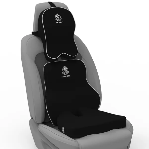MRRON_Memory_Foam_Car_Seat_Cushion_Set_�_Lumbar_Back_Support,_Coccyx_Seat_Pad_&_Neck_Pillow_�_Ergonomic_Pain_Relief_for_Back,_Tailbone,_Sciatica_�_Ideal_for_Driving,_Office_&_Travel.