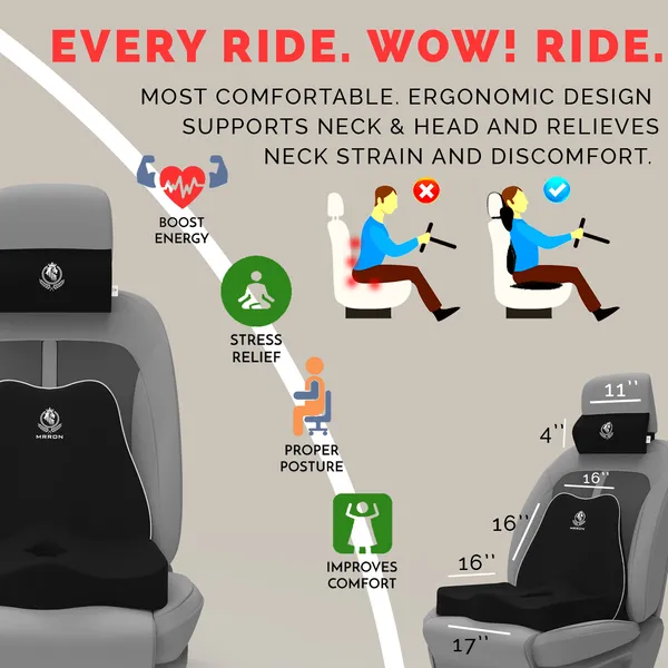 MRRON_Memory_Foam_Car_Seat_Cushion_Set_�_Lumbar_Back_Support,_Coccyx_Seat_Pad_&_Neck_Pillow_�_Ergonomic_Pain_Relief_for_Back,_Tailbone,_Sciatica_�_Ideal_for_Driving,_Office_&_Travel.