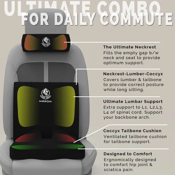 MRRON_Memory_Foam_Car_Seat_Cushion_Set_�_Lumbar_Back_Support,_Coccyx_Seat_Pad_&_Neck_Pillow_�_Ergonomic_Pain_Relief_for_Back,_Tailbone,_Sciatica_�_Ideal_for_Driving,_Office_&_Travel.