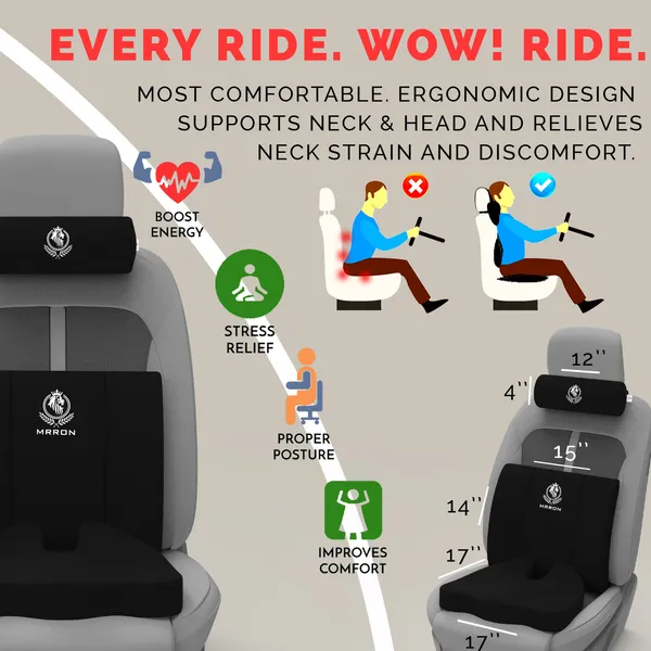MRRON_Memory_Foam_Car_Seat_Cushion_Set_�_Lumbar_Back_Support,_Coccyx_Seat_Pad_&_Neck_Pillow_�_Ergonomic_Pain_Relief_for_Back,_Tailbone,_Sciatica_�_Ideal_for_Driving,_Office_&_Travel.