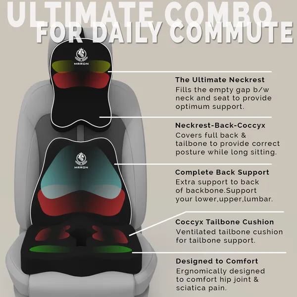 MRRON_Memory_Foam_Car_Seat_Cushion_Set_�_Lumbar_Back_Support,_Coccyx_Seat_Pad_&_Neck_Pillow_�_Ergonomic_Pain_Relief_for_Back,_Tailbone,_Sciatica_�_Ideal_for_Driving,_Office_&_Travel.