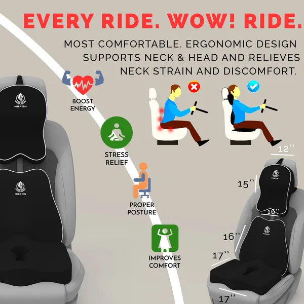 MRRON_Memory_Foam_Car_Seat_Cushion_Set_�_Lumbar_Back_Support,_Coccyx_Seat_Pad_&_Neck_Pillow_�_Ergonomic_Pain_Relief_for_Back,_Tailbone,_Sciatica_�_Ideal_for_Driving,_Office_&_Travel.
