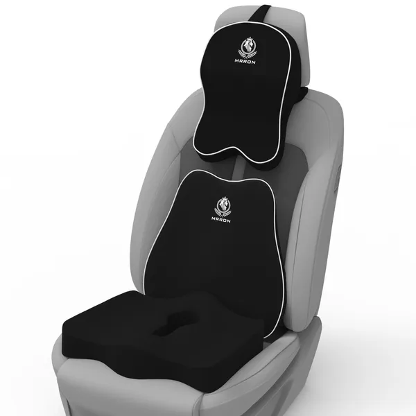 MRRON_Memory_Foam_Car_Seat_Cushion_Set_�_Lumbar_Back_Support,_Coccyx_Seat_Pad_&_Neck_Pillow_�_Ergonomic_Pain_Relief_for_Back,_Tailbone,_Sciatica_�_Ideal_for_Driving,_Office_&_Travel.