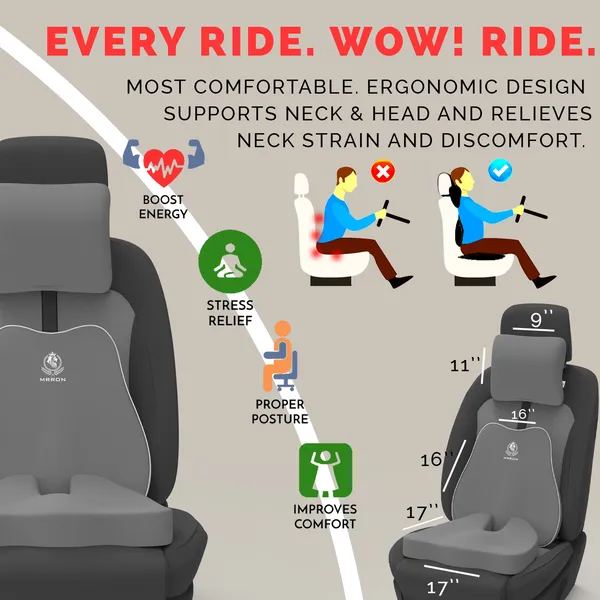 MRRON_Memory_Foam_Car_Seat_Cushion_Set_�_Lumbar_Back_Support,_Coccyx_Seat_Pad_&_Neck_Pillow_�_Ergonomic_Pain_Relief_for_Back,_Tailbone,_Sciatica_�_Ideal_for_Driving,_Office_&_Travel.