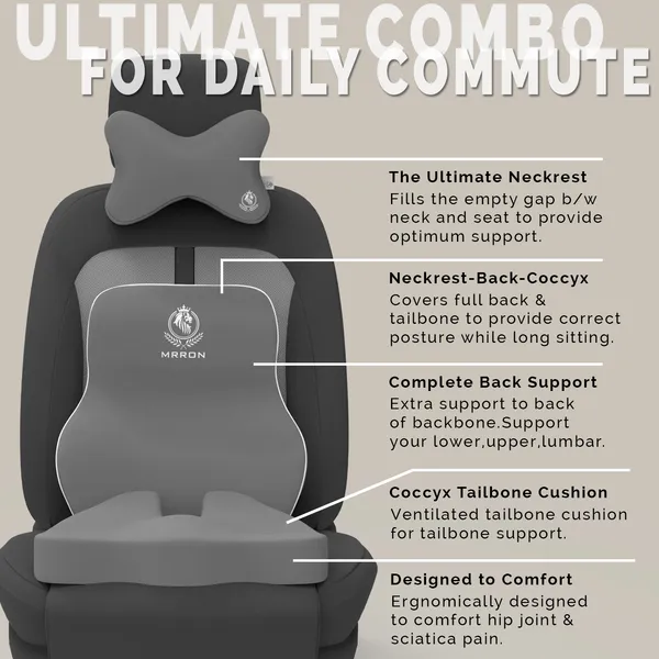 MRRON_Memory_Foam_Car_Seat_Cushion_Set_�_Lumbar_Back_Support,_Coccyx_Seat_Pad_&_Neck_Pillow_�_Ergonomic_Pain_Relief_for_Back,_Tailbone,_Sciatica_�_Ideal_for_Driving,_Office_&_Travel.