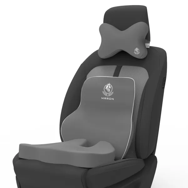 MRRON_Memory_Foam_Car_Seat_Cushion_Set_�_Lumbar_Back_Support,_Coccyx_Seat_Pad_&_Neck_Pillow_�_Ergonomic_Pain_Relief_for_Back,_Tailbone,_Sciatica_�_Ideal_for_Driving,_Office_&_Travel.