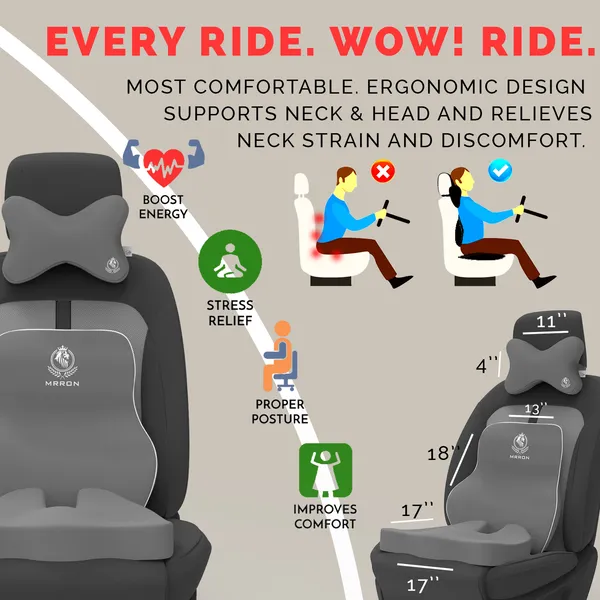 MRRON_Memory_Foam_Car_Seat_Cushion_Set_�_Lumbar_Back_Support,_Coccyx_Seat_Pad_&_Neck_Pillow_�_Ergonomic_Pain_Relief_for_Back,_Tailbone,_Sciatica_�_Ideal_for_Driving,_Office_&_Travel.
