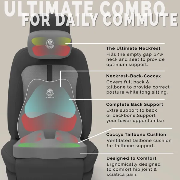 MRRON_Memory_Foam_Car_Seat_Cushion_Set_�_Lumbar_Back_Support,_Coccyx_Seat_Pad_&_Neck_Pillow_�_Ergonomic_Pain_Relief_for_Back,_Tailbone,_Sciatica_�_Ideal_for_Driving,_Office_&_Travel.