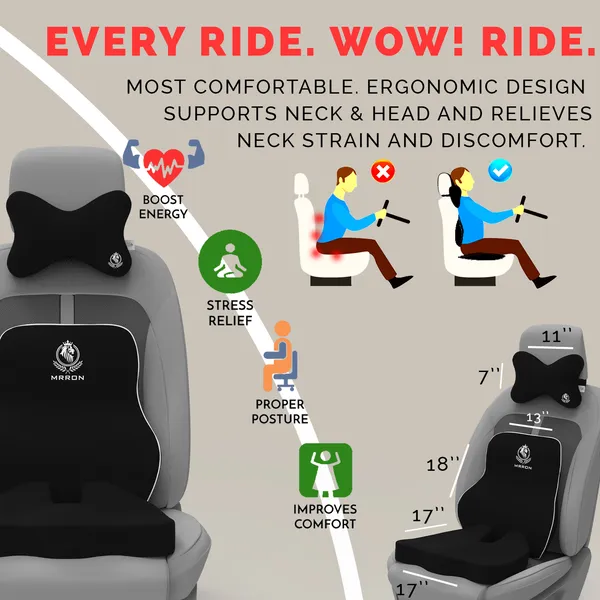 MRRON_Memory_Foam_Car_Seat_Cushion_Set_�_Lumbar_Back_Support,_Coccyx_Seat_Pad_&_Neck_Pillow_�_Ergonomic_Pain_Relief_for_Back,_Tailbone,_Sciatica_�_Ideal_for_Driving,_Office_&_Travel.