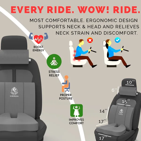 MRRON_Memory_Foam_Car_Seat_Cushion_Set_�_Lumbar_Back_Support,_Coccyx_Seat_Pad_&_Neck_Pillow_�_Ergonomic_Pain_Relief_for_Back,_Tailbone,_Sciatica_�_Ideal_for_Driving,_Office_&_Travel.