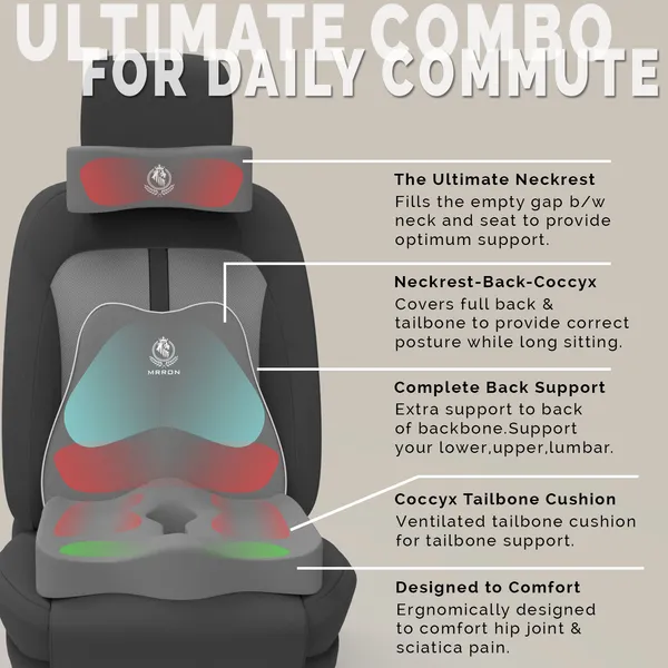 MRRON_Memory_Foam_Car_Seat_Cushion_Set_�_Lumbar_Back_Support,_Coccyx_Seat_Pad_&_Neck_Pillow_�_Ergonomic_Pain_Relief_for_Back,_Tailbone,_Sciatica_�_Ideal_for_Driving,_Office_&_Travel.