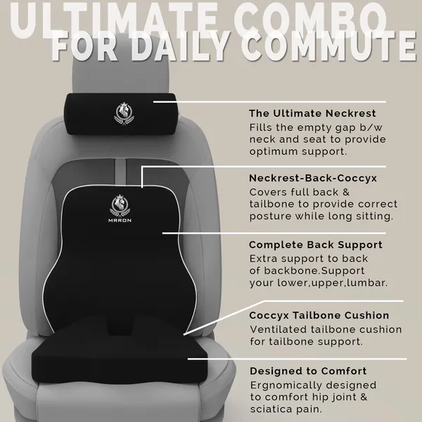 MRRON_Memory_Foam_Car_Seat_Cushion_Set_�_Lumbar_Back_Support,_Coccyx_Seat_Pad_&_Neck_Pillow_�_Ergonomic_Pain_Relief_for_Back,_Tailbone,_Sciatica_�_Ideal_for_Driving,_Office_&_Travel.