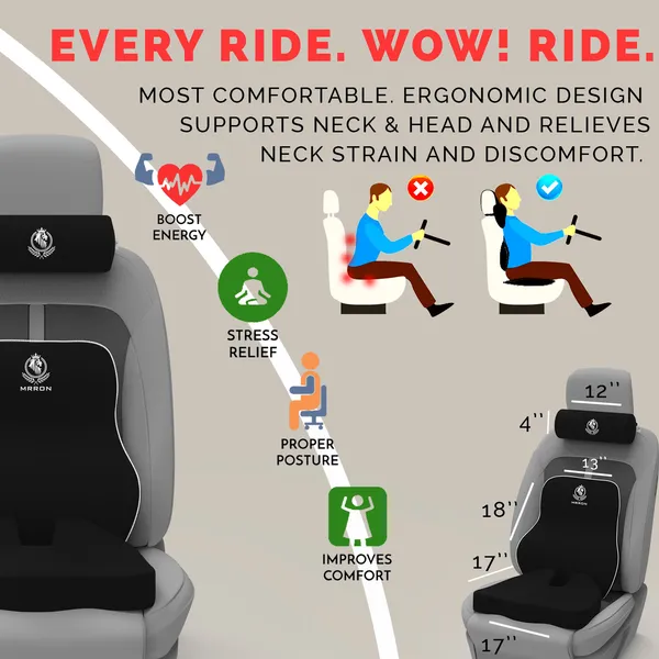 MRRON_Memory_Foam_Car_Seat_Cushion_Set_�_Lumbar_Back_Support,_Coccyx_Seat_Pad_&_Neck_Pillow_�_Ergonomic_Pain_Relief_for_Back,_Tailbone,_Sciatica_�_Ideal_for_Driving,_Office_&_Travel.