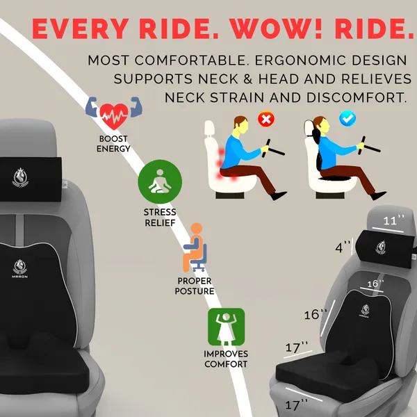 MRRON_Memory_Foam_Car_Seat_Cushion_Set_�_Lumbar_Back_Support,_Coccyx_Seat_Pad_&_Neck_Pillow_�_Ergonomic_Pain_Relief_for_Back,_Tailbone,_Sciatica_�_Ideal_for_Driving,_Office_&_Travel.