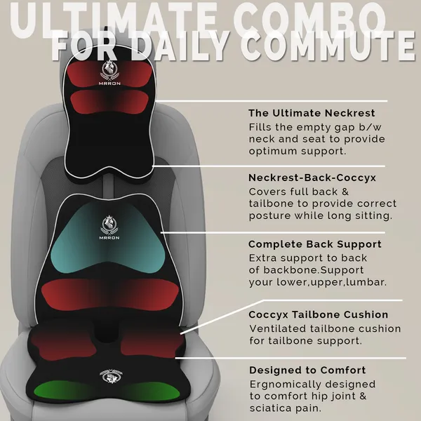 MRRON_Memory_Foam_Car_Seat_Cushion_Combo_–_Backrest,_Seat_Cushion_&_Neckrest_for_Tailbone,_Sciatica_&_Back_Pain_Relief_–_Orthopedic_Support_for_Driving,_Office_Chair.