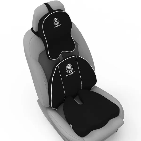 MRRON_Memory_Foam_Car_Seat_Cushion_Set_�_Lumbar_Back_Support,_Coccyx_Seat_Pad_&_Neck_Pillow_�_Ergonomic_Pain_Relief_for_Back,_Tailbone,_Sciatica_�_Ideal_for_Driving,_Office_&_Travel.