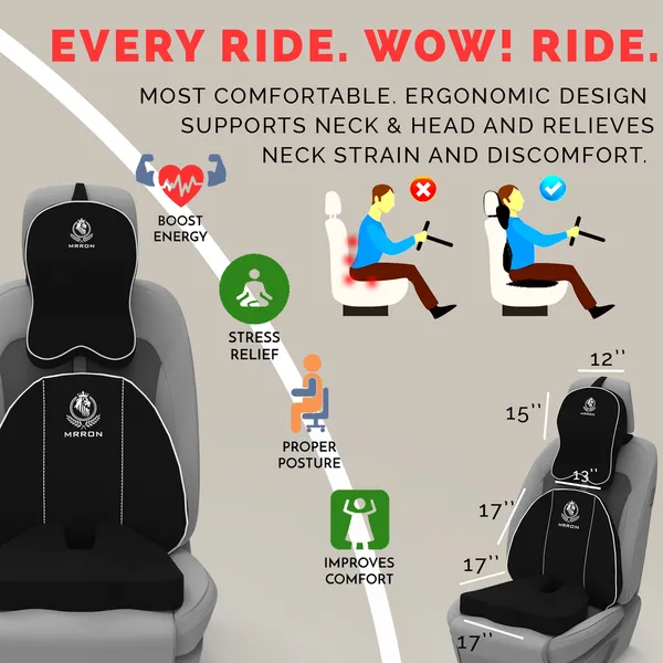 MRRON_Memory_Foam_Car_Seat_Cushion_Set_�_Lumbar_Back_Support,_Coccyx_Seat_Pad_&_Neck_Pillow_�_Ergonomic_Pain_Relief_for_Back,_Tailbone,_Sciatica_�_Ideal_for_Driving,_Office_&_Travel.