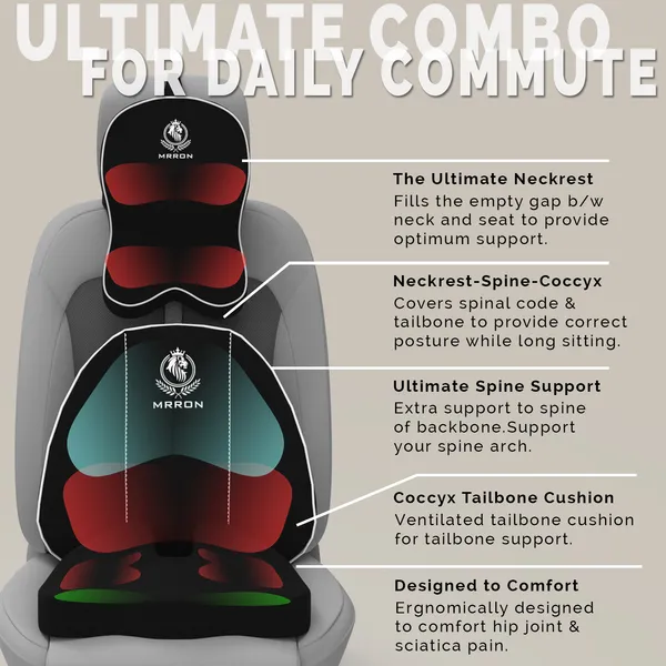MRRON_Memory_Foam_Car_Seat_Cushion_Set_�_Lumbar_Back_Support,_Coccyx_Seat_Pad_&_Neck_Pillow_�_Ergonomic_Pain_Relief_for_Back,_Tailbone,_Sciatica_�_Ideal_for_Driving,_Office_&_Travel.