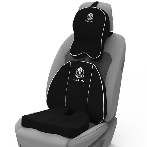 MRRON_Memory_Foam_Car_Seat_Cushion_Set_�_Lumbar_Back_Support,_Coccyx_Seat_Pad_&_Neck_Pillow_�_Ergonomic_Pain_Relief_for_Back,_Tailbone,_Sciatica_�_Ideal_for_Driving,_Office_&_Travel.