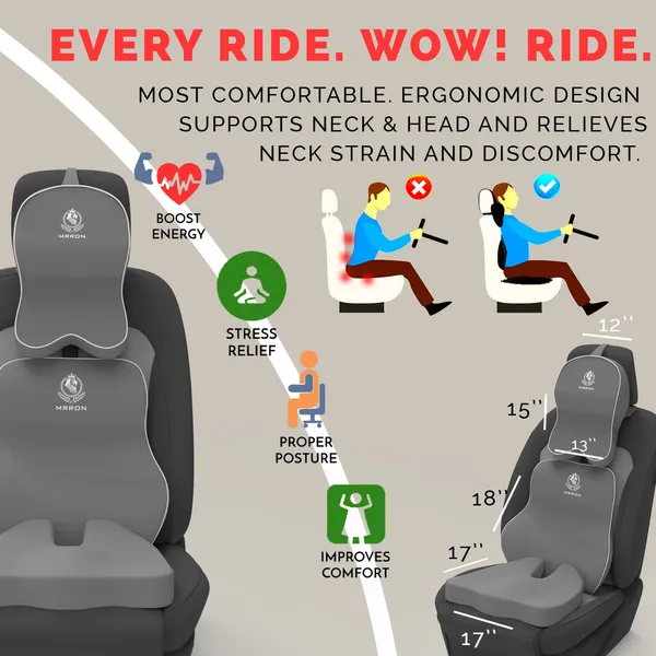MRRON_Memory_Foam_Car_Seat_Cushion_Set_�_Lumbar_Back_Support,_Coccyx_Seat_Pad_&_Neck_Pillow_�_Ergonomic_Pain_Relief_for_Back,_Tailbone,_Sciatica_�_Ideal_for_Driving,_Office_&_Travel.