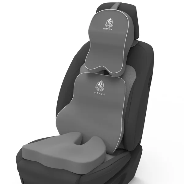 MRRON_Memory_Foam_Car_Seat_Cushion_Set_�_Lumbar_Back_Support,_Coccyx_Seat_Pad_&_Neck_Pillow_�_Ergonomic_Pain_Relief_for_Back,_Tailbone,_Sciatica_�_Ideal_for_Driving,_Office_&_Travel.