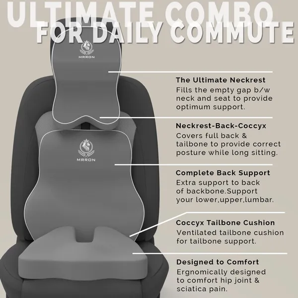 MRRON_Memory_Foam_Car_Seat_Cushion_Set_�_Lumbar_Back_Support,_Coccyx_Seat_Pad_&_Neck_Pillow_�_Ergonomic_Pain_Relief_for_Back,_Tailbone,_Sciatica_�_Ideal_for_Driving,_Office_&_Travel.