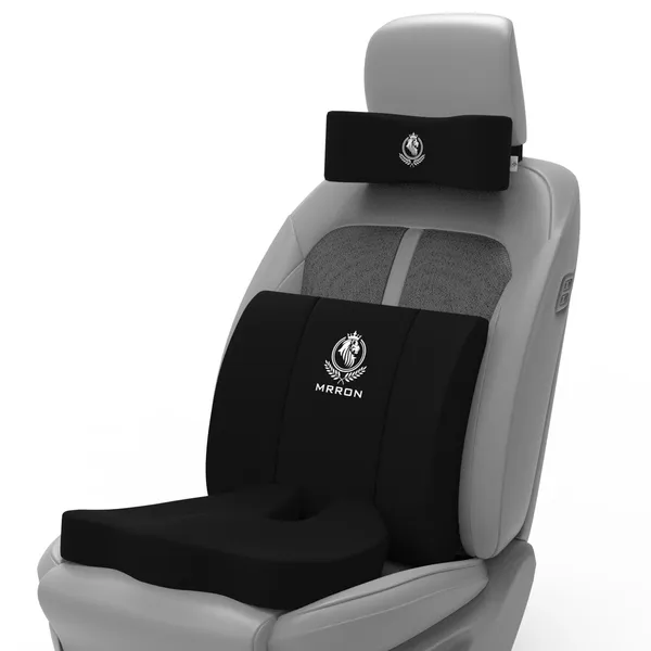 MRRON_Memory_Foam_Car_Seat_Cushion_Set_�_Lumbar_Back_Support,_Coccyx_Seat_Pad_&_Neck_Pillow_�_Ergonomic_Pain_Relief_for_Back,_Tailbone,_Sciatica_�_Ideal_for_Driving,_Office_&_Travel.