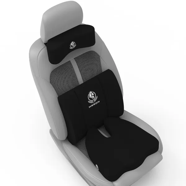 MRRON_Memory_Foam_Car_Seat_Cushion_Set_�_Lumbar_Back_Support,_Coccyx_Seat_Pad_&_Neck_Pillow_�_Ergonomic_Pain_Relief_for_Back,_Tailbone,_Sciatica_�_Ideal_for_Driving,_Office_&_Travel.