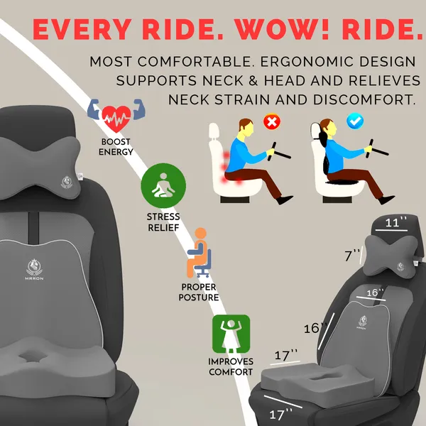 MRRON_Memory_Foam_Car_Seat_Cushion_Set_�_Lumbar_Back_Support,_Coccyx_Seat_Pad_&_Neck_Pillow_�_Ergonomic_Pain_Relief_for_Back,_Tailbone,_Sciatica_�_Ideal_for_Driving,_Office_&_Travel.