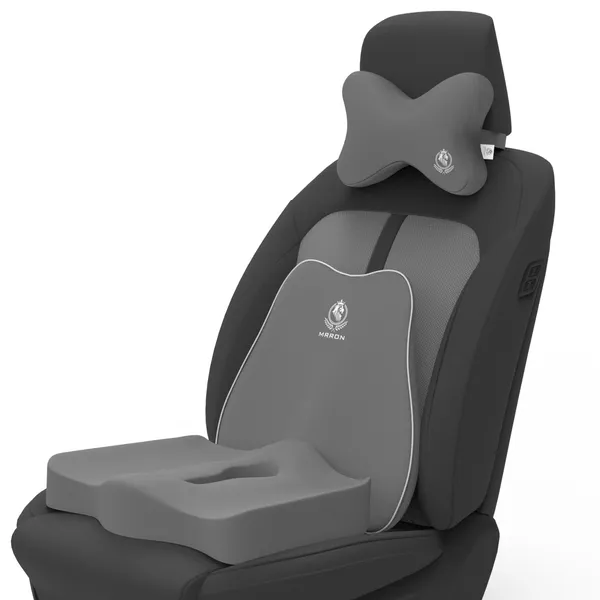 MRRON_Memory_Foam_Car_Seat_Cushion_Set_�_Lumbar_Back_Support,_Coccyx_Seat_Pad_&_Neck_Pillow_�_Ergonomic_Pain_Relief_for_Back,_Tailbone,_Sciatica_�_Ideal_for_Driving,_Office_&_Travel.