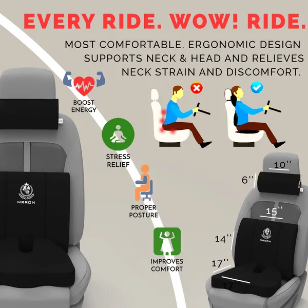 MRRON_Memory_Foam_Car_Seat_Cushion_Set_�_Lumbar_Back_Support,_Coccyx_Seat_Pad_&_Neck_Pillow_�_Ergonomic_Pain_Relief_for_Back,_Tailbone,_Sciatica_�_Ideal_for_Driving,_Office_&_Travel.