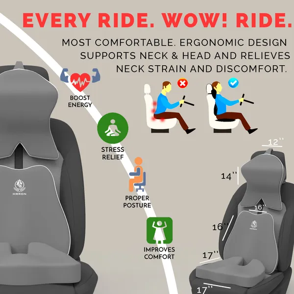 MRRON_Memory_Foam_Car_Seat_Cushion_Set_�_Lumbar_Back_Support,_Coccyx_Seat_Pad_&_Neck_Pillow_�_Ergonomic_Pain_Relief_for_Back,_Tailbone,_Sciatica_�_Ideal_for_Driving,_Office_&_Travel.