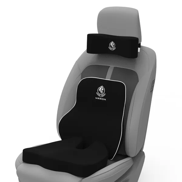 MRRON_Memory_Foam_Car_Seat_Cushion_Set_�_Lumbar_Back_Support,_Coccyx_Seat_Pad_&_Neck_Pillow_�_Ergonomic_Pain_Relief_for_Back,_Tailbone,_Sciatica_�_Ideal_for_Driving,_Office_&_Travel.