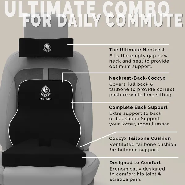 MRRON_Memory_Foam_Car_Seat_Cushion_Set_�_Lumbar_Back_Support,_Coccyx_Seat_Pad_&_Neck_Pillow_�_Ergonomic_Pain_Relief_for_Back,_Tailbone,_Sciatica_�_Ideal_for_Driving,_Office_&_Travel.