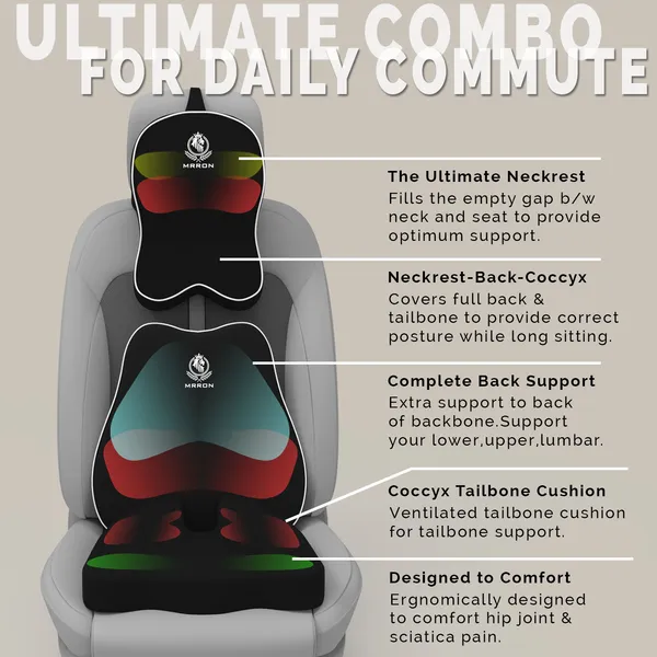 MRRON_Memory_Foam_Car_Seat_Cushion_Set_�_Lumbar_Back_Support,_Coccyx_Seat_Pad_&_Neck_Pillow_�_Ergonomic_Pain_Relief_for_Back,_Tailbone,_Sciatica_�_Ideal_for_Driving,_Office_&_Travel.