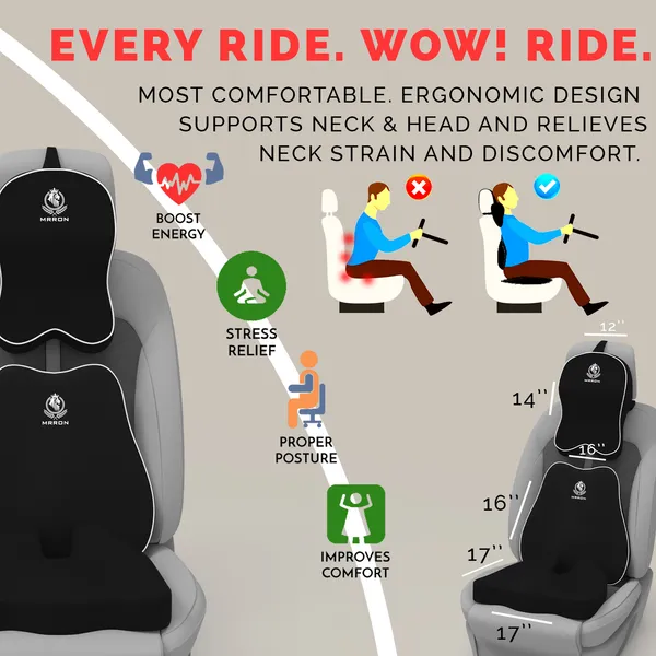 MRRON_Memory_Foam_Car_Seat_Cushion_Set_�_Lumbar_Back_Support,_Coccyx_Seat_Pad_&_Neck_Pillow_�_Ergonomic_Pain_Relief_for_Back,_Tailbone,_Sciatica_�_Ideal_for_Driving,_Office_&_Travel.