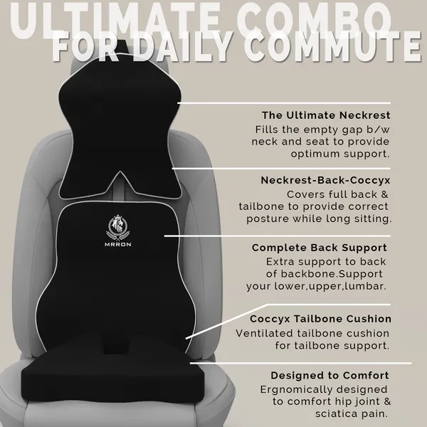 MRRON_Memory_Foam_Car_Seat_Cushion_Set_�_Lumbar_Back_Support,_Coccyx_Seat_Pad_&_Neck_Pillow_�_Ergonomic_Pain_Relief_for_Back,_Tailbone,_Sciatica_�_Ideal_for_Driving,_Office_&_Travel.