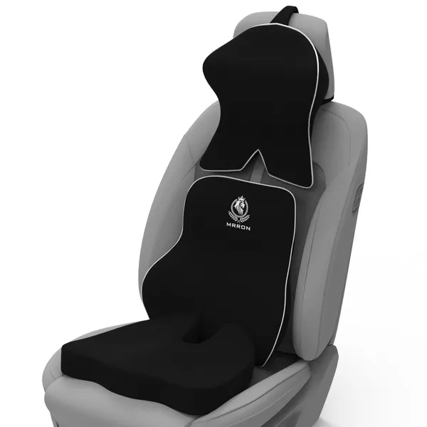 MRRON_Memory_Foam_Car_Seat_Cushion_Set_�_Lumbar_Back_Support,_Coccyx_Seat_Pad_&_Neck_Pillow_�_Ergonomic_Pain_Relief_for_Back,_Tailbone,_Sciatica_�_Ideal_for_Driving,_Office_&_Travel.