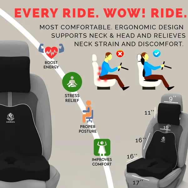 MRRON_Memory_Foam_Car_Seat_Cushion_Set_�_Lumbar_Back_Support,_Coccyx_Seat_Pad_&_Neck_Pillow_�_Ergonomic_Pain_Relief_for_Back,_Tailbone,_Sciatica_�_Ideal_for_Driving,_Office_&_Travel.