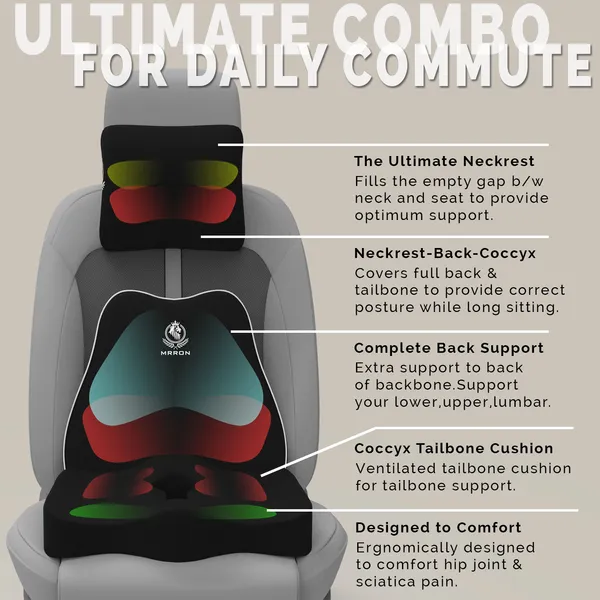 MRRON_Memory_Foam_Car_Seat_Cushion_Set_�_Lumbar_Back_Support,_Coccyx_Seat_Pad_&_Neck_Pillow_�_Ergonomic_Pain_Relief_for_Back,_Tailbone,_Sciatica_�_Ideal_for_Driving,_Office_&_Travel.