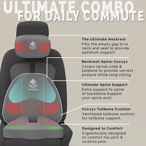 MRRON_Memory_Foam_Car_Seat_Cushion_Set_�_Lumbar_Back_Support,_Coccyx_Seat_Pad_&_Neck_Pillow_�_Ergonomic_Pain_Relief_for_Back,_Tailbone,_Sciatica_�_Ideal_for_Driving,_Office_&_Travel.
