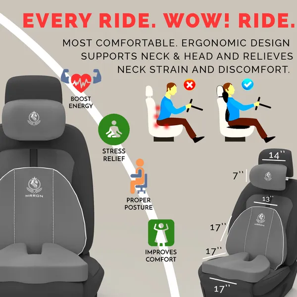 MRRON_Memory_Foam_Car_Seat_Cushion_Set_�_Lumbar_Back_Support,_Coccyx_Seat_Pad_&_Neck_Pillow_�_Ergonomic_Pain_Relief_for_Back,_Tailbone,_Sciatica_�_Ideal_for_Driving,_Office_&_Travel.