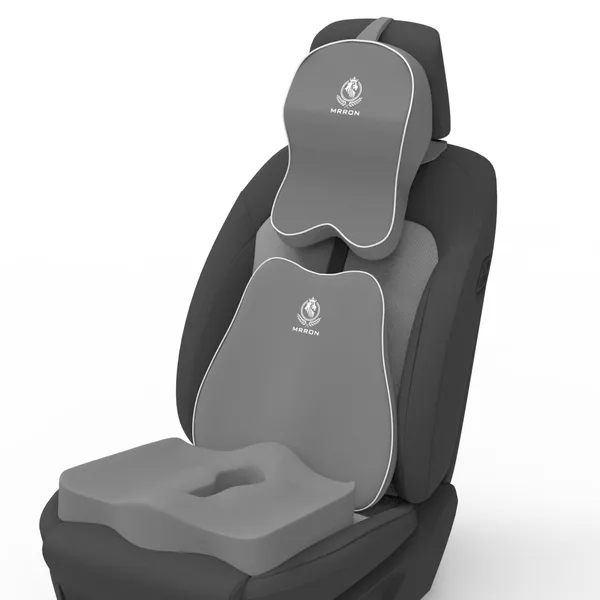 MRRON_Memory_Foam_Car_Seat_Cushion_Set_�_Lumbar_Back_Support,_Coccyx_Seat_Pad_&_Neck_Pillow_�_Ergonomic_Pain_Relief_for_Back,_Tailbone,_Sciatica_�_Ideal_for_Driving,_Office_&_Travel.